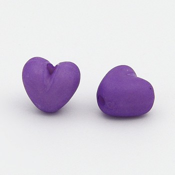 Colorful Acrylic Beads, Frosted, Heart, Dark Orchid, 9x10x7mm, hole: 1.5mm, about 1100pcs/500g