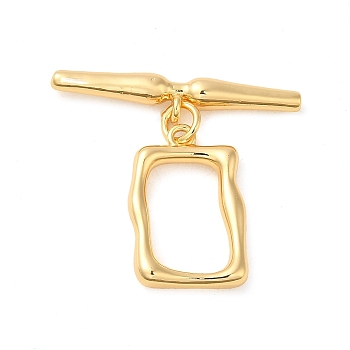 Brass Toggle Clasps, Rectangle, Real 18K Gold Plated, Rectangle: 19.5x13x3mm, Hole: 1.6mm; Bar: 28x5.5x3.5mm, Hole: 1.6mm