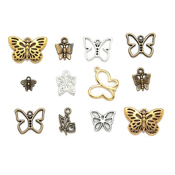 Tibetan Style Alloy Pendants, Butterfly, Mixed Color, 10~75x10~47x1~3mm, Hole: 1~5mm
