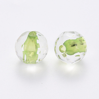 Transparent Acrylic Beads, Round, Faceted, Yellow Green, 6x5.5mm, Hole: 1.4mm, about 4160pcs/500g