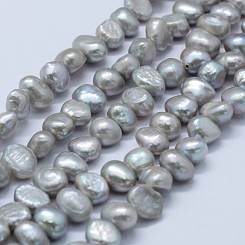 Natural Cultured Freshwater Pearl Beads Strands, Dyed, Two Sides Polished, Silver, 5~7x5~7x5~7mm, Hole: 0.2mm, about 53pcs/strand, 13.9 inch