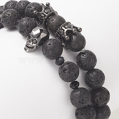 Ensemble de bracelets extensibles perlés en laiton et pierre de lave naturelle 2 pièces 2 styles(BJEW-JB09244-03)-5