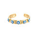 Real 18K Gold Plated Brass Open Cuff Ring with Enamel Evil Eye for Women(RJEW-Q166-02C)-1