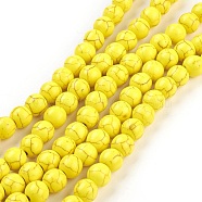 Synthetic Turquoise Beads Strands, Dyed, Round, Gold, 8mm, Hole: 1mm, about 50pcs/strand, 15.35 inch(TURQ-G106-8mm-02I)