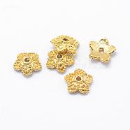 Brass Bead Caps, 5-Petal, Real 18K Gold Plated, Lead Free & Cadmium Free & Nickel Free, Flower, 7.5x2mm, Hole: 1mm(KK-K185-58A-NR)