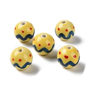 Handmade Porcelain Beads, Famille Rose Porcelain, Round, Yellow, 12~13.5mm, Hole: 1.8mm(PORC-G011-07E)