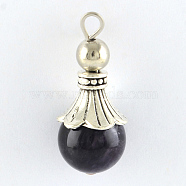 Natural Amethyst Pendants, with Alloy Findings, Antique Silver, Snowcone, 29.5x12.5mm, Hole: 2.5mm(X-G-Q459-02B)