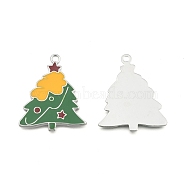 Alloy Enamel Pendants, Lead Free and Cadmium Free, Platinum Color, Christmas Tree, Yellow and Green, 37x31x2mm, Hole: 2mm(EA2941Y)