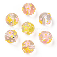 Transparent Glass Beads, with Enamel Star Pattern, Round, Colorful, 13x12x11mm, Hole: 1.6mm(GLAA-TAC0010-21)