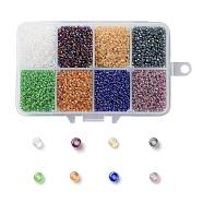 200G 8 Colors 12/0 Grade A Round Glass Seed Beads, Transparent Colours Rainbow, Mixed Color, 2x1.5mm, Hole: 0.9mm, 25g/color, about 13300pcs/box(SEED-JP0010-01-2mm)