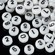 Luminous Acrylic Beads, Flat Round with Number, Creamy White, 7x3.5~4mm, Hole: 1.2mm, about 3700pcs/500g(MACR-S273-25)