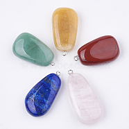 Natural Mixed Gemstone Pendants, with Iron Findings, Trapezoid, Platinum, 36~45x20~21x11~13mm, Hole: 1.8mm(G-S336-71A)