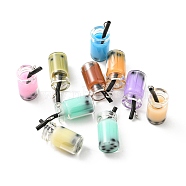 Translucent Resin Pendants, Drink Charms, Milk Tea Cup with Metal Loops, Mixed Color, 23.5x10mm, Hole: 1.8mm, about 10pcs/bag(RESI-D067-01D)