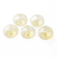Transparent Handmade Blown Glass Globe Beads, Stripe Pattern, Flat Round, Champagne Yellow, 20~21x13~14mm, Hole: 1~2mm(GLAA-T012-52D)