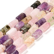 Natural Rose Quartz & Amethyst & Prehnite & Yellow Quartz Beads Strands, with Seed Beads, Faceted Column, 9~11x6~7.5x6~7.5mm, Hole: 1.2mm, about 30pcs/strand, 15.16~15.55 inch(38.5~39.5cm)(G-G068-A22-01)