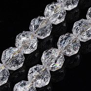 Transparent Crackle Glass Beads Strands, Faceted, Round, Clear, 12x11.5mm, Hole: 1.5mm, about 38Pcs/strand, 12.99 inch(33cm)(X-GLAA-N051-01)