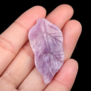 Natural Lilac Jade Carved Healing Leaf Stone, Reiki Energy Stone Display Decorations, for Home Feng Shui Ornament, 47x20~25x6mm(PW-WG31545-11)