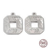 Rhodium Plated 925 Sterling Silver Charms, Square with Polka Dot & Word Love & Number 520 Charm, Textured, for Valentine's Day, Real Platinum Plated, 12x10x1.2mm, Hole: 1.2mm(STER-C003-04P)