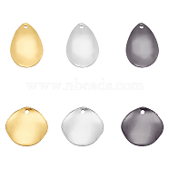 60Pcs 6 Style Brass Pendants, Twisted, Flat Round & Teardrop, Mixed Color, 12~14.5x9.5~12x1~1.5mm, Hole: 1~1.4mm, 10pcs/style(KK-FH0003-99)