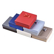 Cardboard Jewelry Boxes, for Necklaces, Ring, Earring, with Bowknot Ribbon Outside and White Sponge Inside, Square, Mixed Color, 9.1~9.3x9.1~9.3x3.6~3.7cm(CBOX-N013-017)