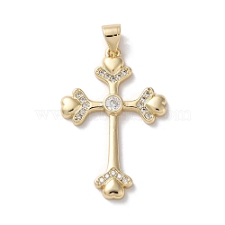 Brass Micro Pave Cubic Zirconia Pendants, Cross, Real 18K Gold Plated, 31x20x2.5mm, Hole: 4.5x3.5mm(KK-A212-10H-G)