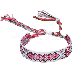Polyester-cotton Braided Rhombus Pattern Cord Bracelet, Ethnic Tribal Adjustable Brazilian Bracelet for Women, Mint Cream, 5-7/8~11 inch(15~28cm)(FIND-PW0013-001A-31)
