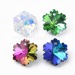 Electroplated Glass Charms, Silver Plated Bottom, Faceted, Snowflake, Mixed Color, 14x12.5x7mm, Hole: 1.4mm, about 30pcs/board, 4board/box(EGLA-N006-015)