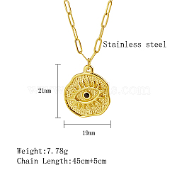 304 Stainless Steel Pendant Necklaces, Eye, Real 18K Gold Plated, 17.72 inch(45cm)(QZ6999-8)