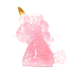 Unicorn Resin Figurines, with Natural Rose Quartz Chips inside Statues for Home Office Decorations, 30x45x60mm(DJEW-PW0012-034C)