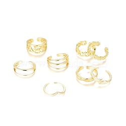 Brass Cuff Toe Rings, Stackable Rings, Mixed Style, Golden, US Size 1 3/4~3(13~14mm), 8pcs/set(RJEW-G100-10G)