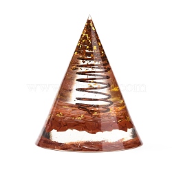 Orgonite Cone, Resin Pointed Home Display Decorations, with Natural Carnelian and Metal Findings, 50x60mm(DJEW-K017-04B)