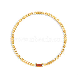 Birthstone 304 Stainless Steel Pave Cubic Zirconia Link Bracelets, Round Beaded Bracelets for Women, Rectangle, Real 18K Gold Plated, FireBrick, 6.69 inch(17cm)(FS-WG4804B-02)
