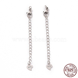 925 Sterling Silver Chain Extenders, with Lobster Claw Clasps & Charms, Heart, Antique Silver, 62x2.5mm, Hole: 2.4mm(STER-D036-37AS)