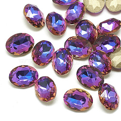 DIY Pointed Back K9 Glass Rhinestone Cabochons, Random Color Back Plated, Faceted, Oval, Violet Blue, 6x4x2mm(RGLA-T054-4x6mm-04)
