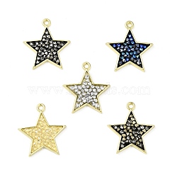 Rhinestone Pendants, with Light Gold Plated Brass Findings, Star, Cadmium Free & Lead Free, Mixed Color, 23.5x21.5x3mm, Hole: 1.8mm(KK-C246-09LG)