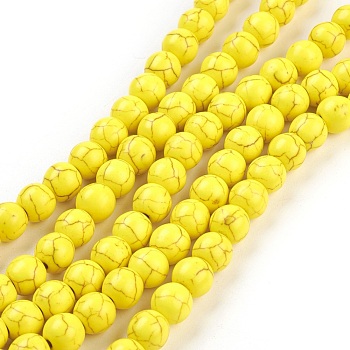 Synthetic Turquoise Beads Strands, Dyed, Round, Gold, 8mm, Hole: 1mm, about 50pcs/strand, 15.35 inch