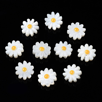 Natural Freshwater Shell Beads, with Enamel, Flower, Gold, 8x4mm, Hole: 0.8mm