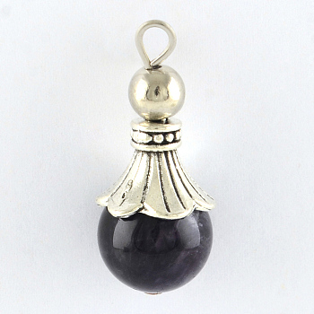Natural Amethyst Pendants, with Alloy Findings, Antique Silver, Snowcone, 29.5x12.5mm, Hole: 2.5mm