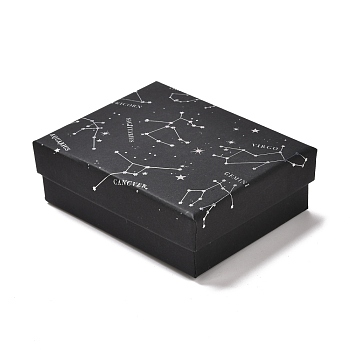 Cardboard Jewelry Packaging Boxes, with Sponge Inside, for Rings, Small Watches, Necklaces, Earrings, Bracelet, Constellation Pattern, 9.3x7.3x3.2cm