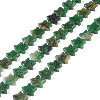 Natural African Jade Beads Strands, Star, 10.5x10.5x2.5mm, Hole: 0.6mm, about 45pcs/strand, 15.94''(40.5cm)