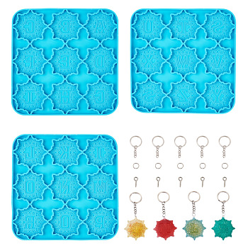 1 Set Square Silicone Molds, Resin Casting Molds, For UV Resin, Epoxy Resin Jewelry Making, with 30Pcs Iron Screw Eye Pin Peg Bails, 30Pcs Iron Jump Rings and 10Pcs Iron Split Key Rings, Teal, 16x16cm