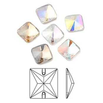 K9 Glass Rhinestone Cabochons, Flat Back & Back Plated, Faceted, Square, Mixed Color, 10x10x4mm