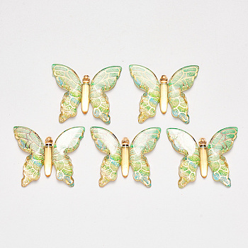 Transparent Acrylic Pendants, with Plated Bottom, Butterfly, Lime, 34x39x5.5mm, Hole: 1.2mm