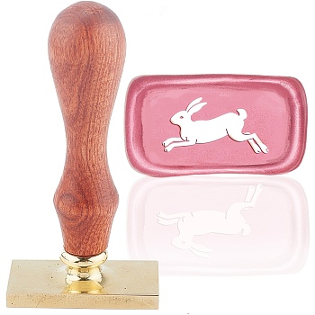 Wax Seal Stamp Set, Sealing Wax Stamp Solid Brass Head,  Wood Handle Retro Brass Stamp Kit Removable, for Envelopes Invitations, Gift Card, Rectangle, Rabbit Pattern, 9x4.5x2.3cm