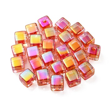 UV Plating Transparent Acrylic European Beads, Large Hole Beads, Cube, Red, 13.5x13.5x13.5mm, Hole: 4mm