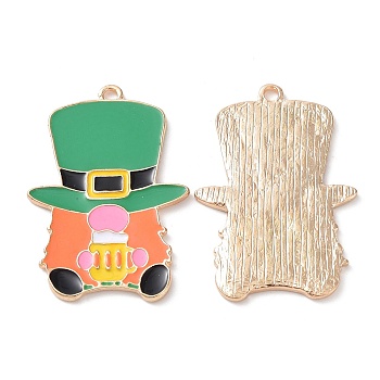 Alloy Pendants, with Enamel, Light Gold, Leprechaun Charms, for Saint Patrick's Day, Colorful, 40x27.5x2mm, Hole: 2mm