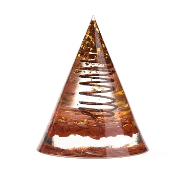 Orgonite Cone, Resin Pointed Home Display Decorations, with Natural Carnelian and Metal Findings, 50x60mm
