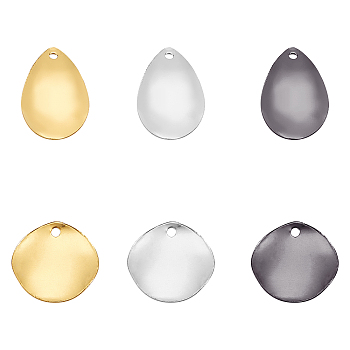 60Pcs 6 Style Brass Pendants, Twisted, Flat Round & Teardrop, Mixed Color, 12~14.5x9.5~12x1~1.5mm, Hole: 1~1.4mm, 10pcs/style