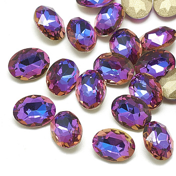DIY Pointed Back K9 Glass Rhinestone Cabochons, Random Color Back Plated, Faceted, Oval, Violet Blue, 6x4x2mm