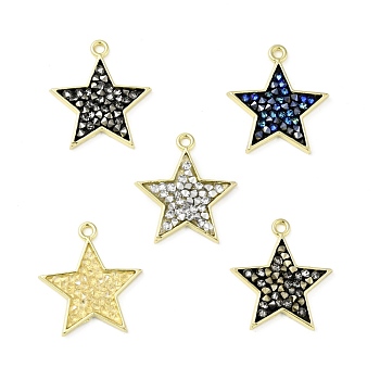 Rhinestone Pendants, with Light Gold Plated Brass Findings, Star, Cadmium Free & Lead Free, Mixed Color, 23.5x21.5x3mm, Hole: 1.8mm